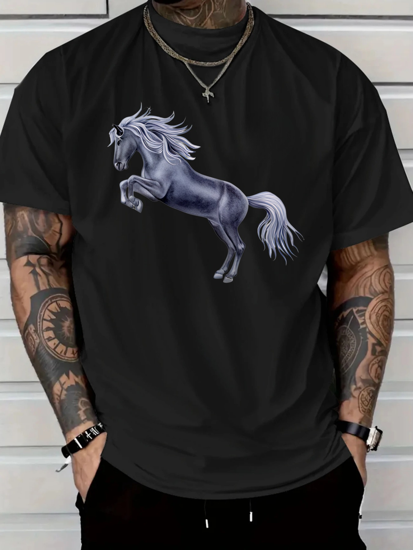 Men's Graphic T-Shirt Midnight Shine With Flowing Mane And Energetic Running Horse