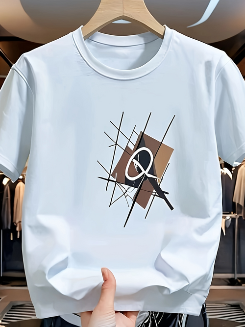 Men's Graphic T-Shirt Abstract Grid With Geometric Overlay And Artistic Brush Q Letter