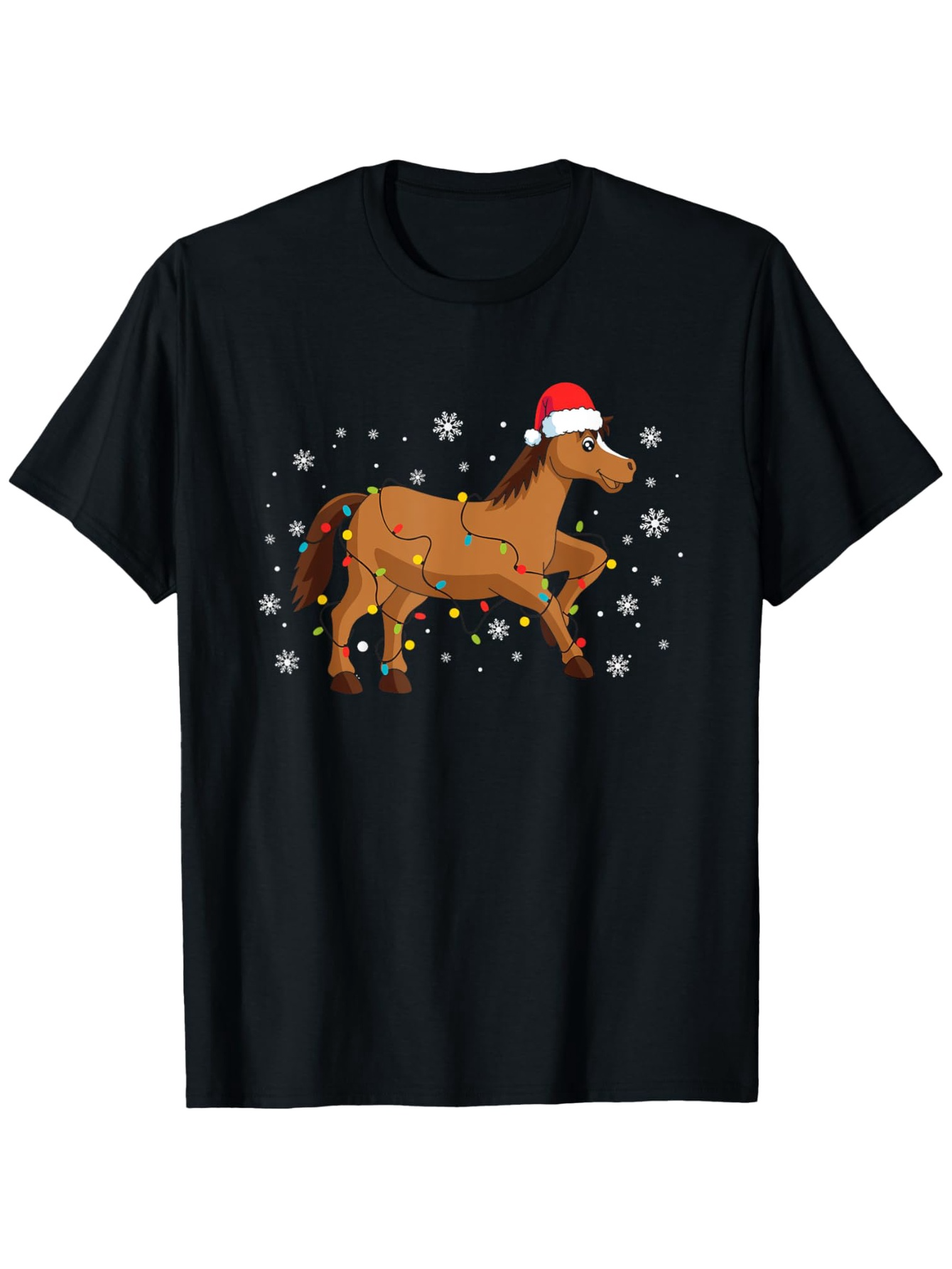 Men's Graphic T-Shirt Festive Winter Snowflakes With Santa Hat Gingerbread Horse