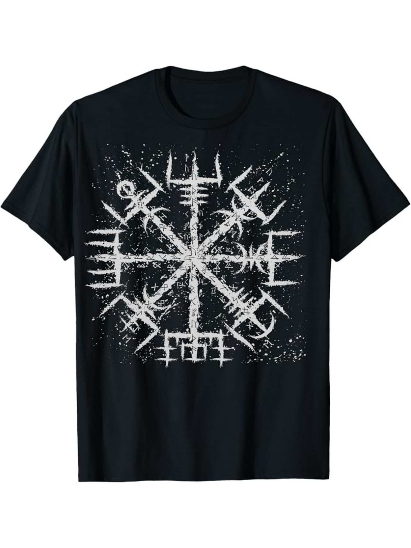 Men's Graphic T-Shirt Textured Nordic Symbol With Rough White Paint Marks Mandala