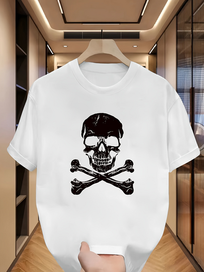 Men's Graphic T-Shirt Classic Skull And Crossbones Motif In Bold Black Graphic Skull