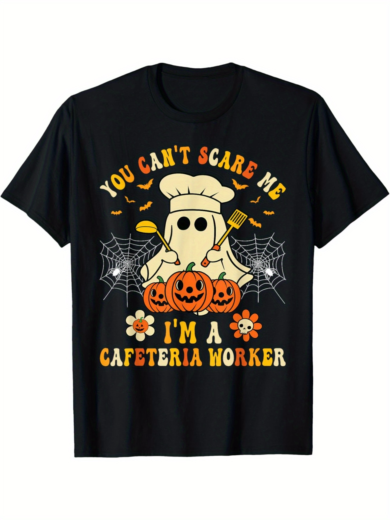 Men's Graphic T-Shirt You Cant Scare Me Halloween Pumpkins With Flowers Spiderwebs And Cute Ghost