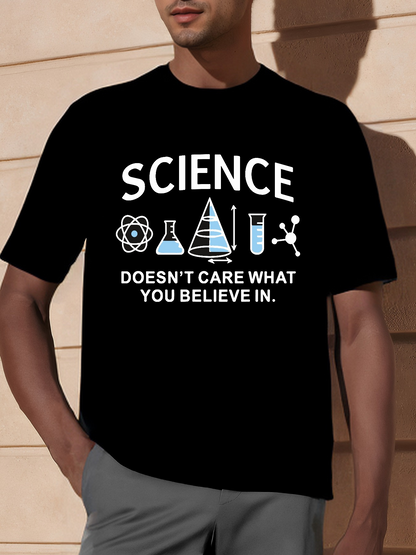 Men's Graphic T-Shirt Science Icons And Text With Laboratory Glassware Motif Black Chemistry T Shirt