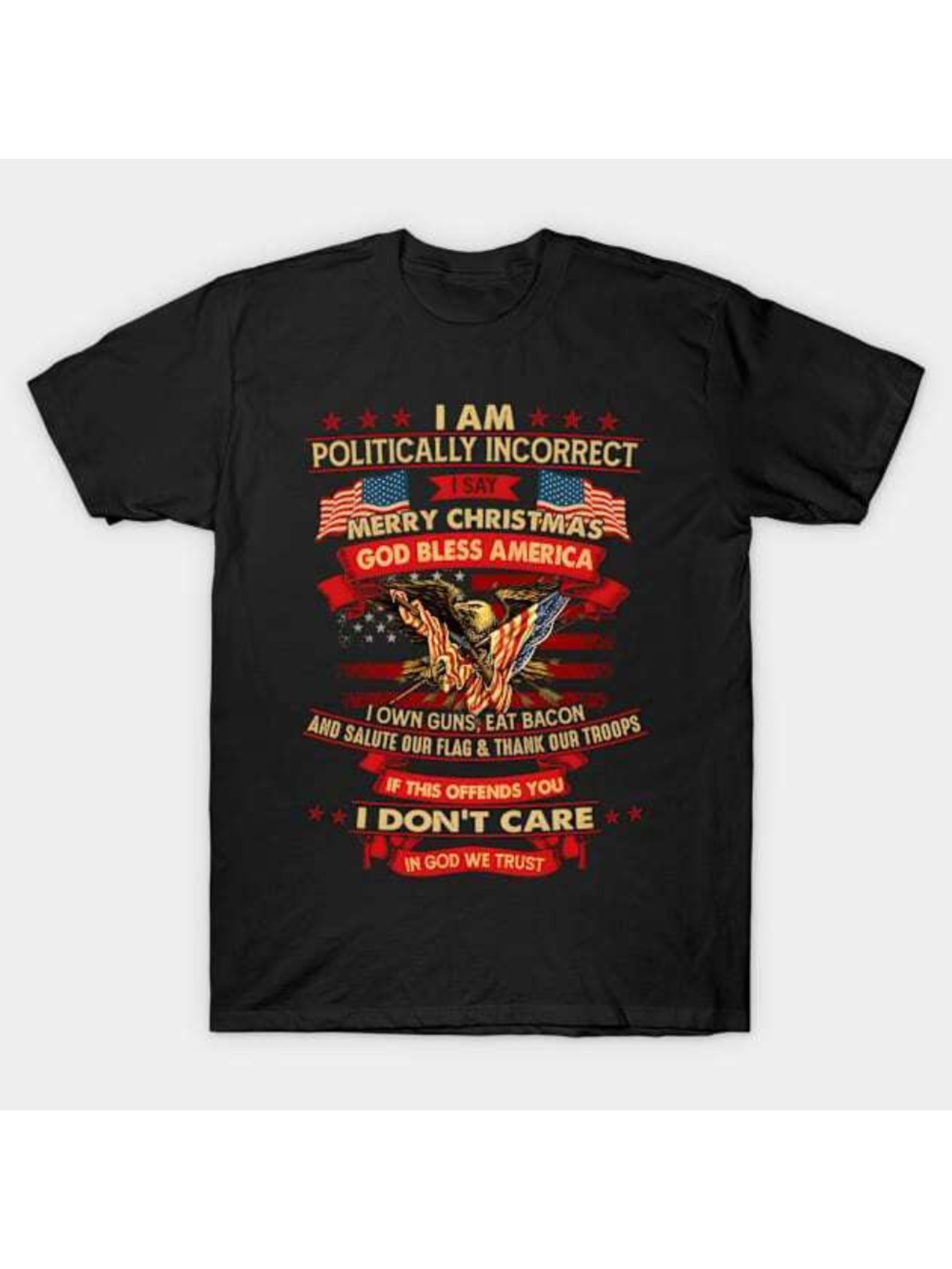 Men's Graphic T-Shirt Politically Incorrect Christmas Eagle With Red Banners And Patriotic Text Shirt