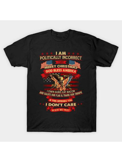 Men's Graphic T-Shirt Politically Incorrect Christmas Eagle With Red Banners And Patriotic Text Shirt