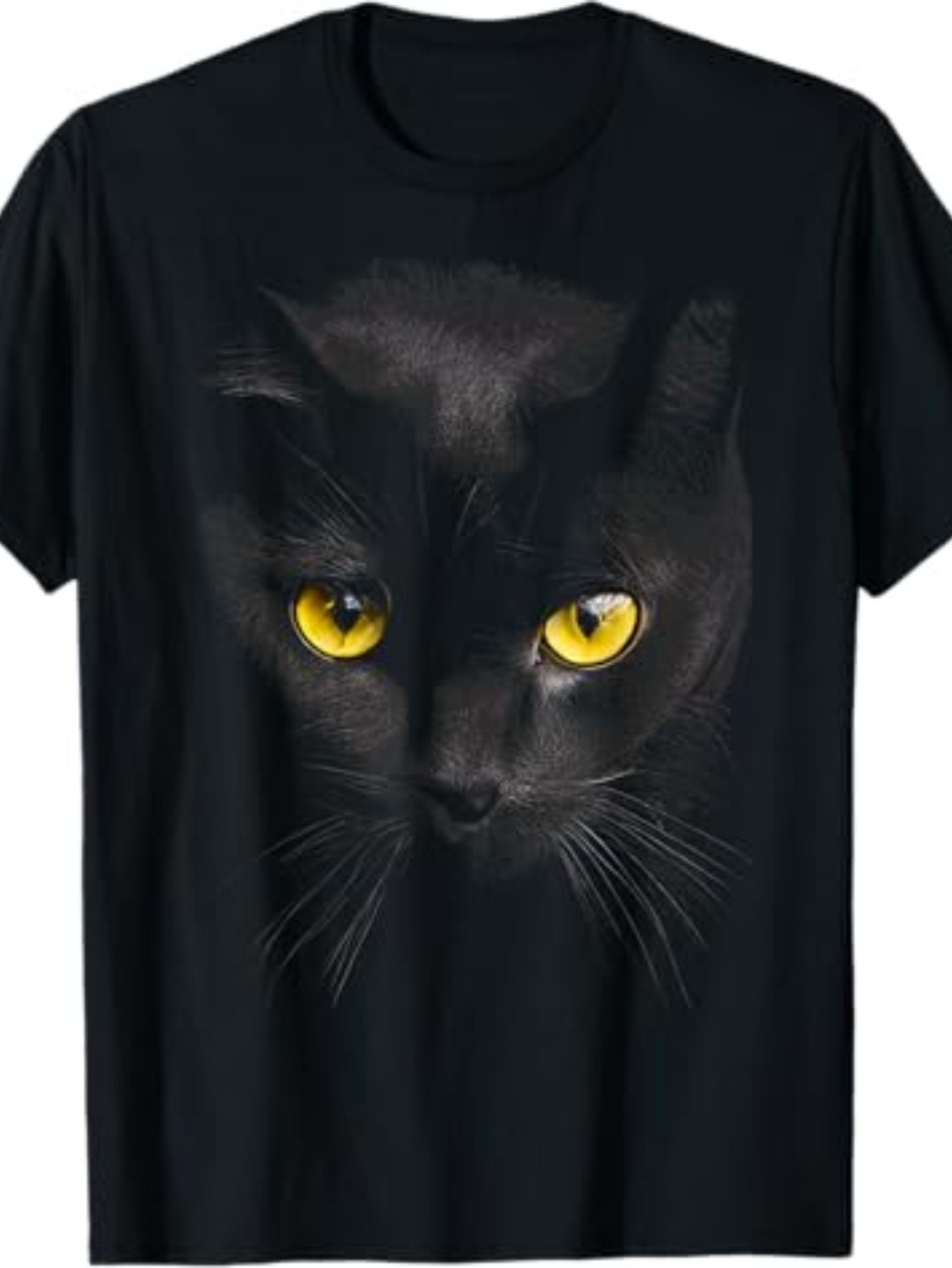 Men's Graphic T-Shirt Shimmering Yellow Eyes Gaze In Shadows With Sleek Fur Black Cat
