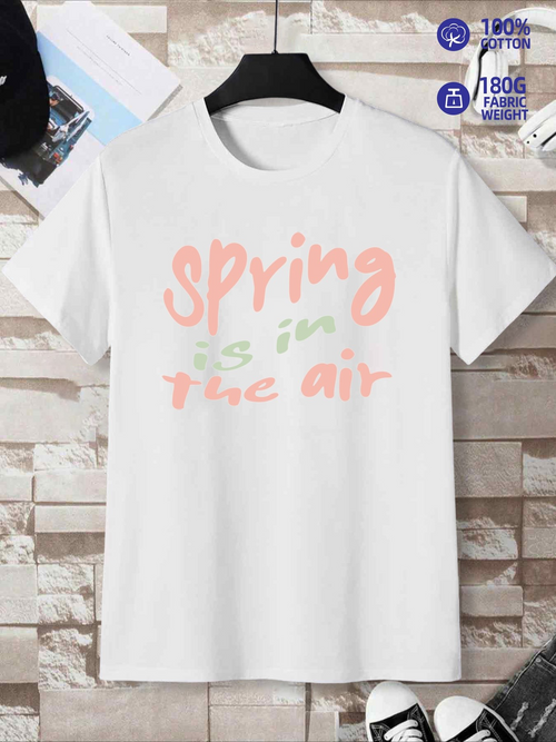 Men's Graphic T-Shirt Spring Is In The Air Pastel Soft Brush Lettering Minimalist T Shirt