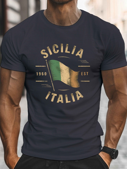 Men's Graphic T-Shirt Sicilia Italia Waving Vintage Flag With Retro Lettering Design