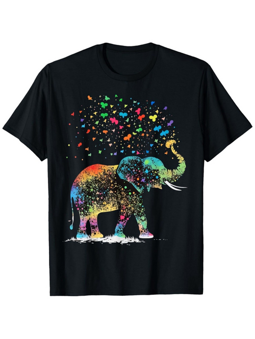 Men's Graphic T-Shirt Vibrant Elephant With Multicolored Butterflies Flying Above Majestic Elephant