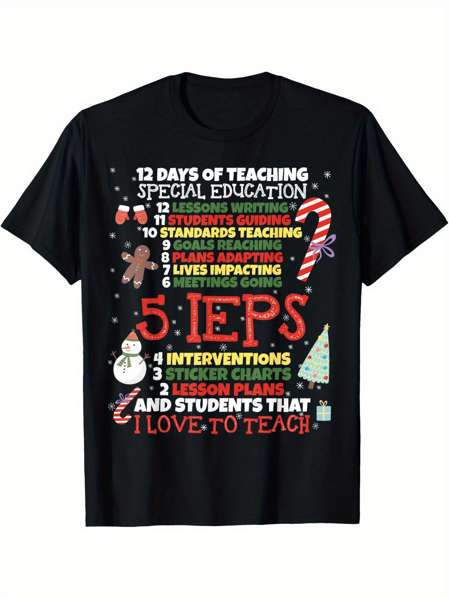 Men's Graphic T-Shirt Colorful Festive Christmas Icons With Teaching Quotes And Candy Cane T Shirt