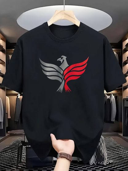 Men's Graphic T-Shirt Dynamic Red And Gray Wings With Bold Striking Phoenix Bird