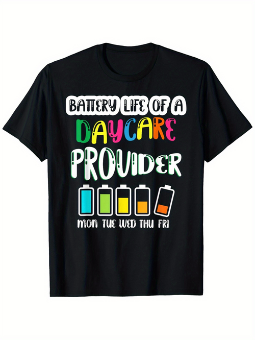 Men's Graphic T-Shirt Battery Life Of A Daycare Provider Colorful Weekdays And Battery Icons Shirt