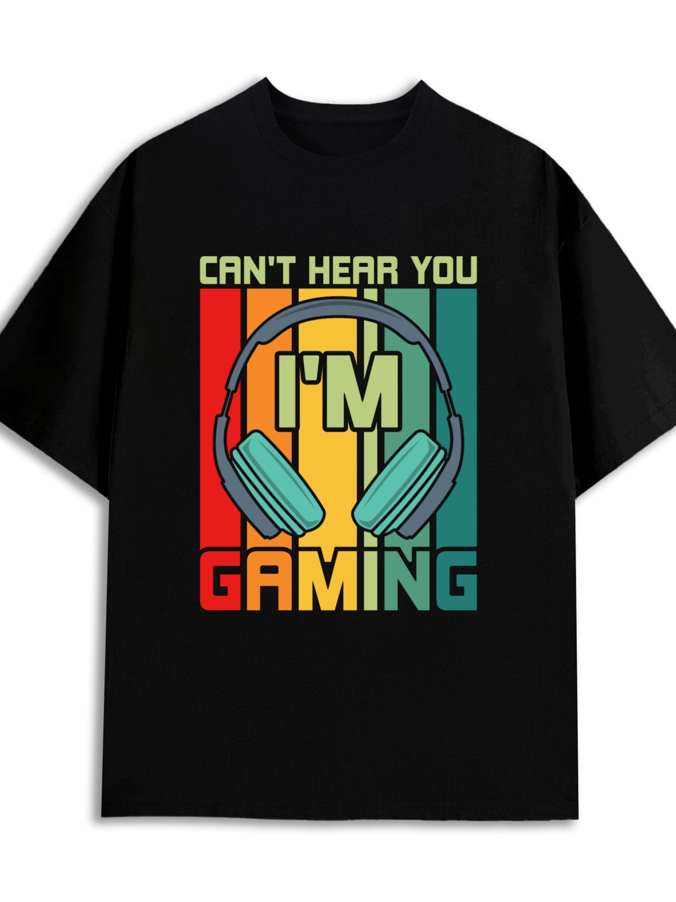Men's Graphic T-Shirt Cant Hear You Im Gaming With Colorful Retro Headphones And Vertical Stripes