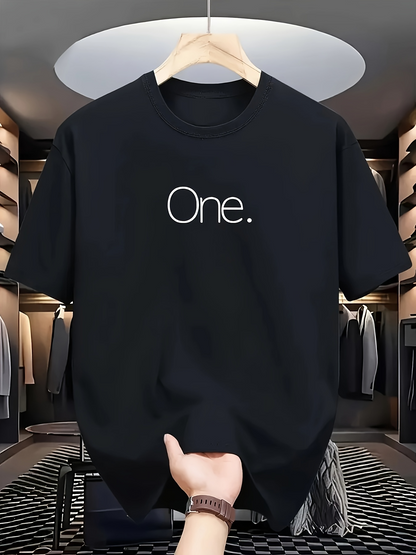 Men's Graphic T-Shirt Minimal Lettering On Solid Black Fabric With Subtle Modern Texture One