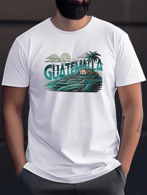 Men's Graphic T-Shirt Guatemala Sunrise Over Palm Trees Mountain Lake Scenic Print
