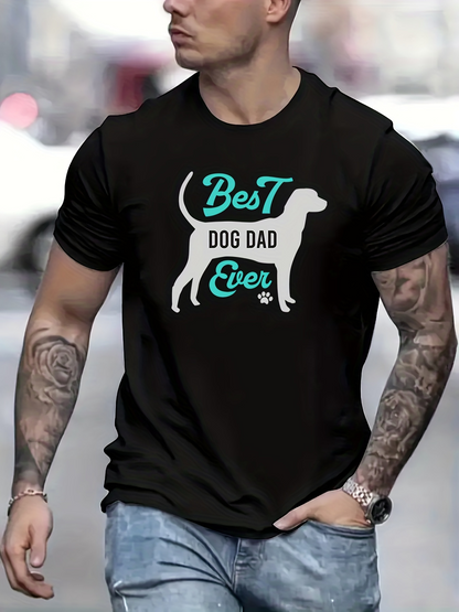 Men's Graphic T-Shirt Best Dog Dad Ever Silhouette Of Dog With Playful Bold Typography