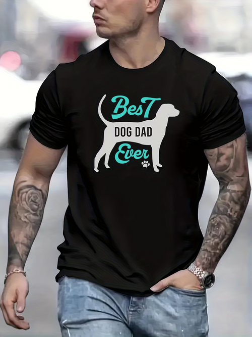 Men's Graphic T-Shirt Best Dog Dad Ever Silhouette Of Dog With Playful Bold Typography