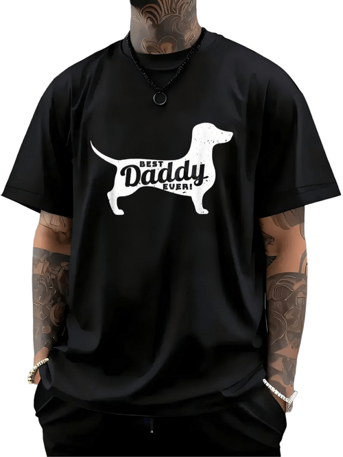 Men's Graphic T-Shirt Best Daddy Ever Bold Letters With Playful Dachshund Silhouette Dog
