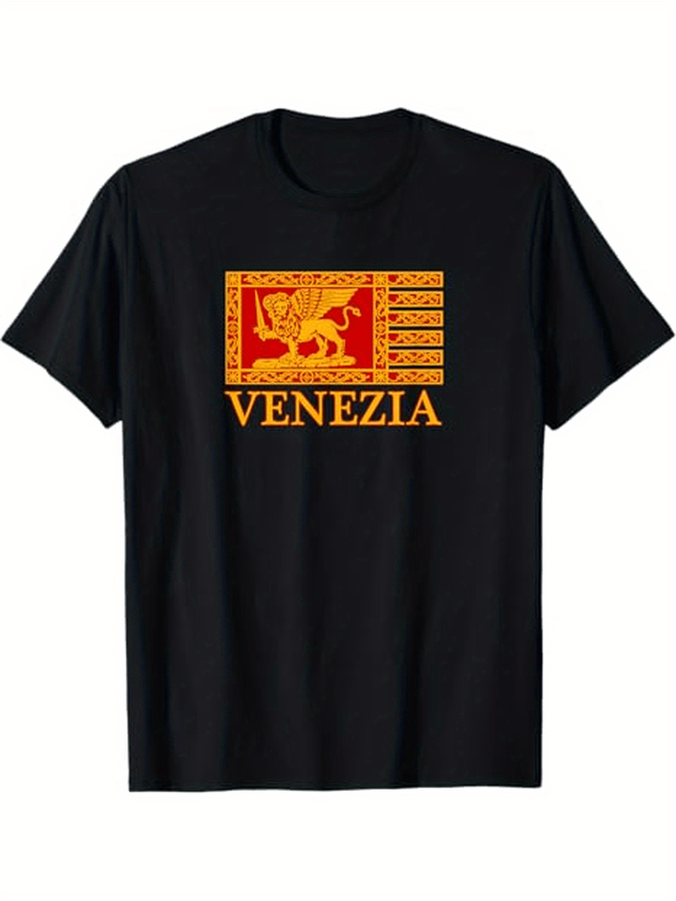 Men's Graphic T-Shirt Venezia Heraldic Winged Lion Among Ornate Medieval Banner Motif