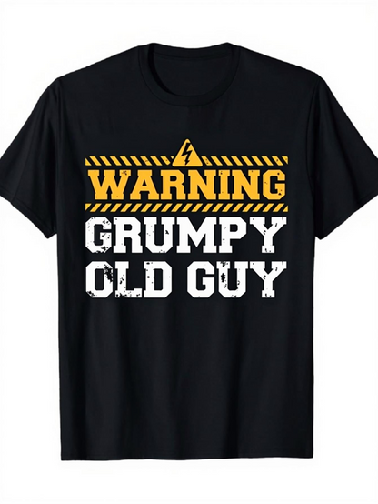 Men's Graphic T-Shirt Warning Sign With Bold Letters On Black Grungy Casual T Shirt