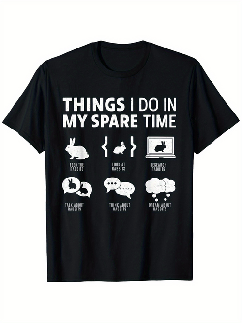 Men's Graphic T-Shirt Things I Do In My Spare Time With Cute Rabbits And Speech Bubbles Design