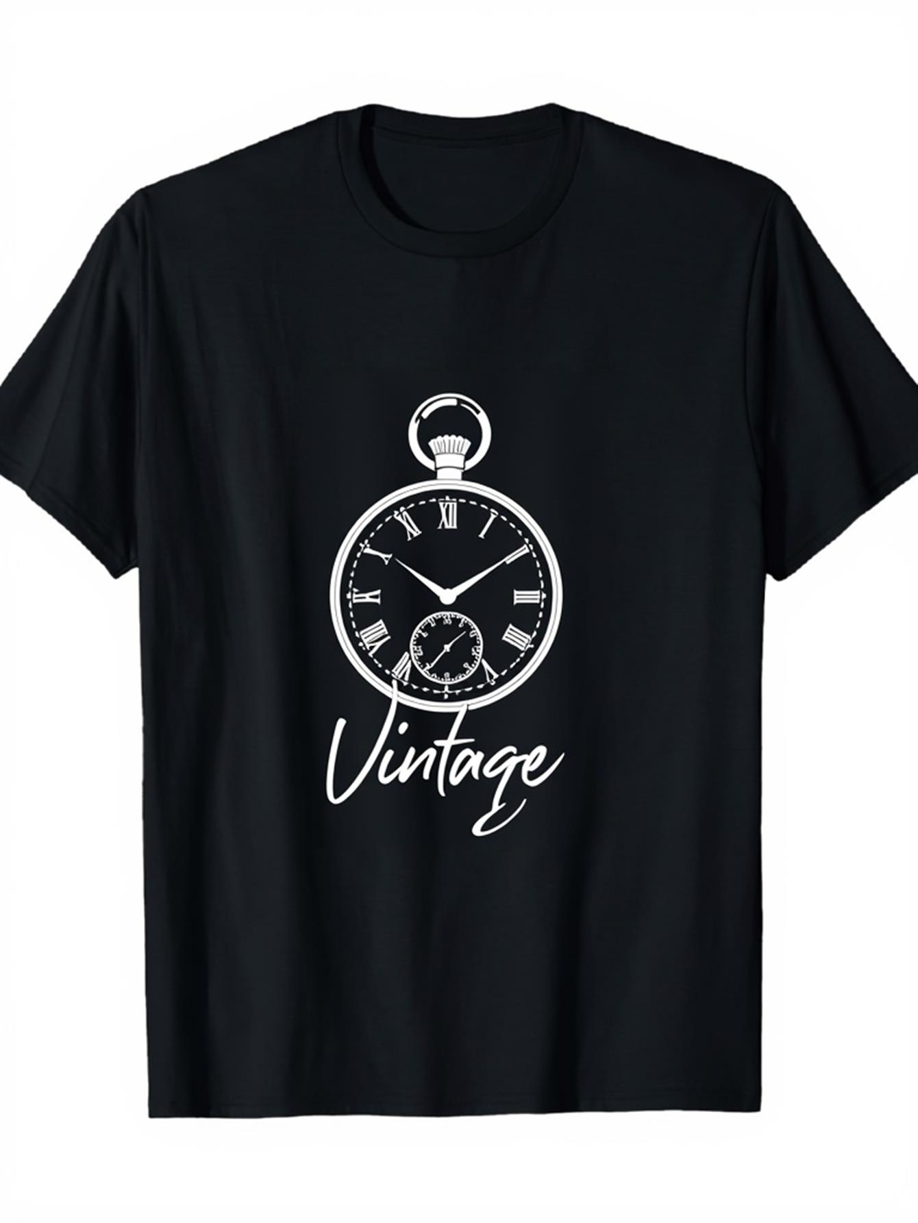 Men's Graphic T-Shirt Vintage Classic Pocket Watch Art With Elegant Script Typography