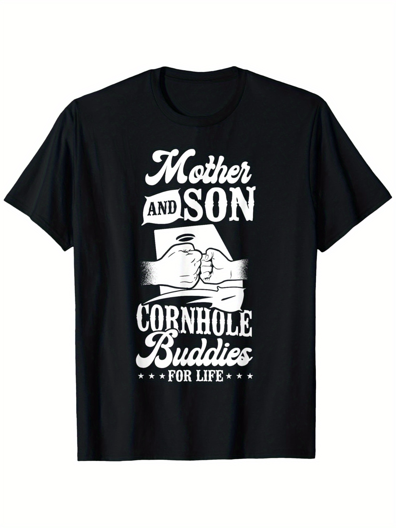 Men's Graphic T-Shirt Mother And Son Fist Bump With Bold Playful Lettering T Shirt