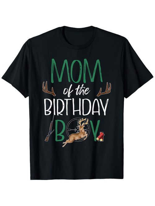 Men's Graphic T-Shirt Mom Of The Birthday Boy With Antlers Deer And Party Hat Design