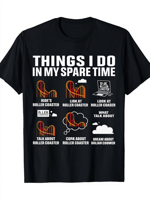 Men's Graphic T-Shirt Things I Do In My Spare Time With Roller Coaster Tracks And Playful Icons