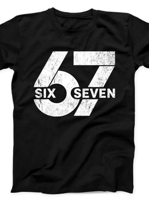 Men's Graphic T-Shirt Six Seven Distressed White Numbers Graphic Black T Shirt