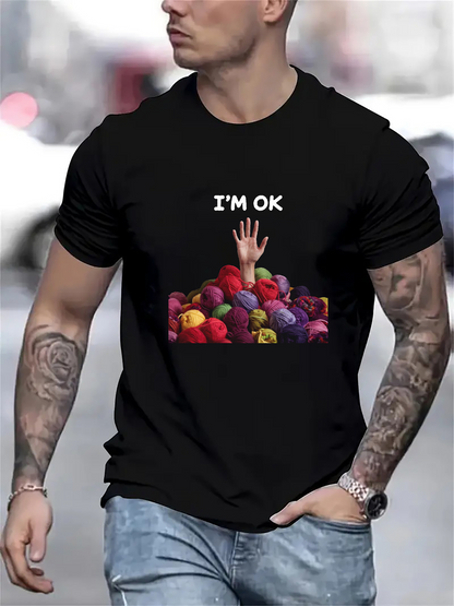 Men's Graphic T-Shirt Im Ok Raised Hand Reaching From Pile Of Colorful Balls