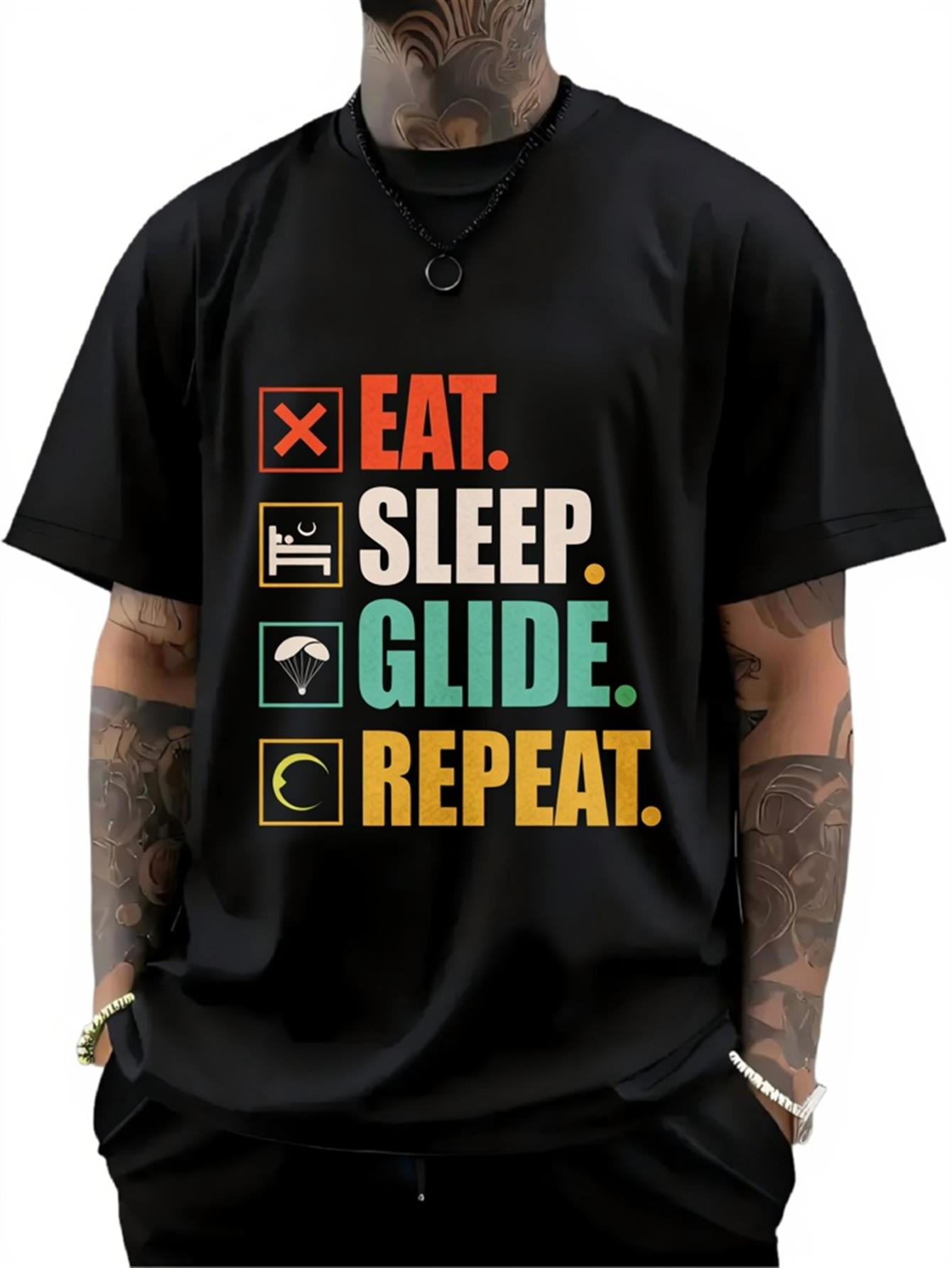 Men's Graphic T-Shirt Eat Sleep Glide Repeat Colorful Icons Pattern Glide