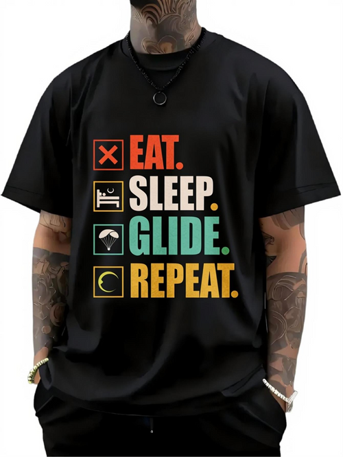 Men's Graphic T-Shirt Eat Sleep Glide Repeat Colorful Icons Pattern Glide