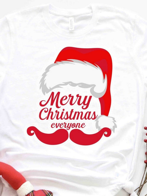 Men's Graphic T-Shirt Merry Christmas Everyone With Red Santa Hat And Festive Whimsical Mustache