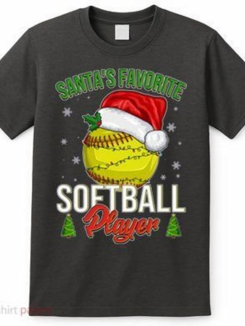 Men's Graphic T-Shirt Santas Favorite With Christmas Hat Softball Player