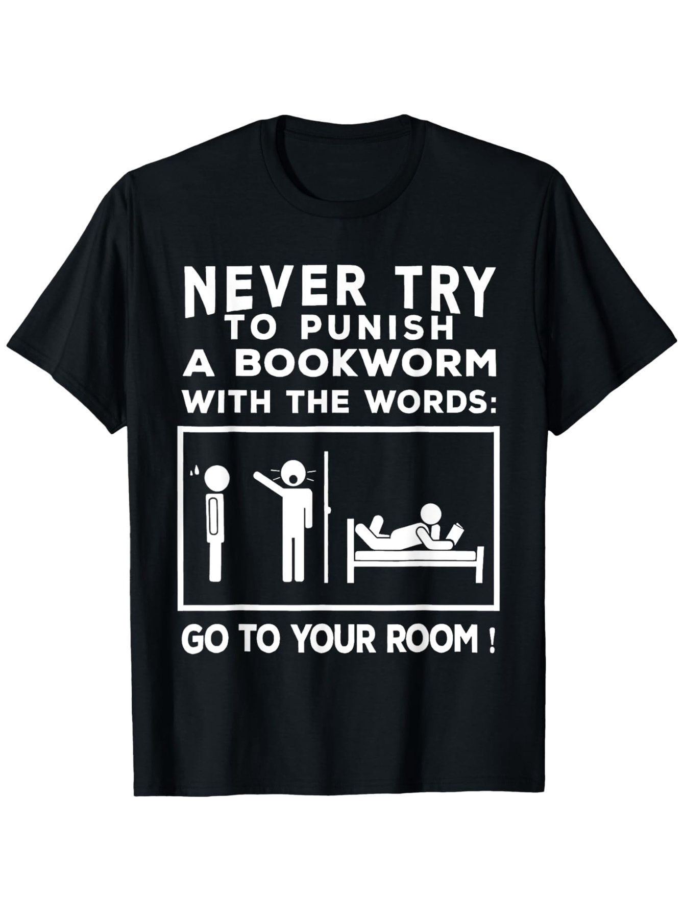 Men's Graphic T-Shirt Never Try To Punish A Bookworm Humorous Bedroom Companionship Stick Figure Design