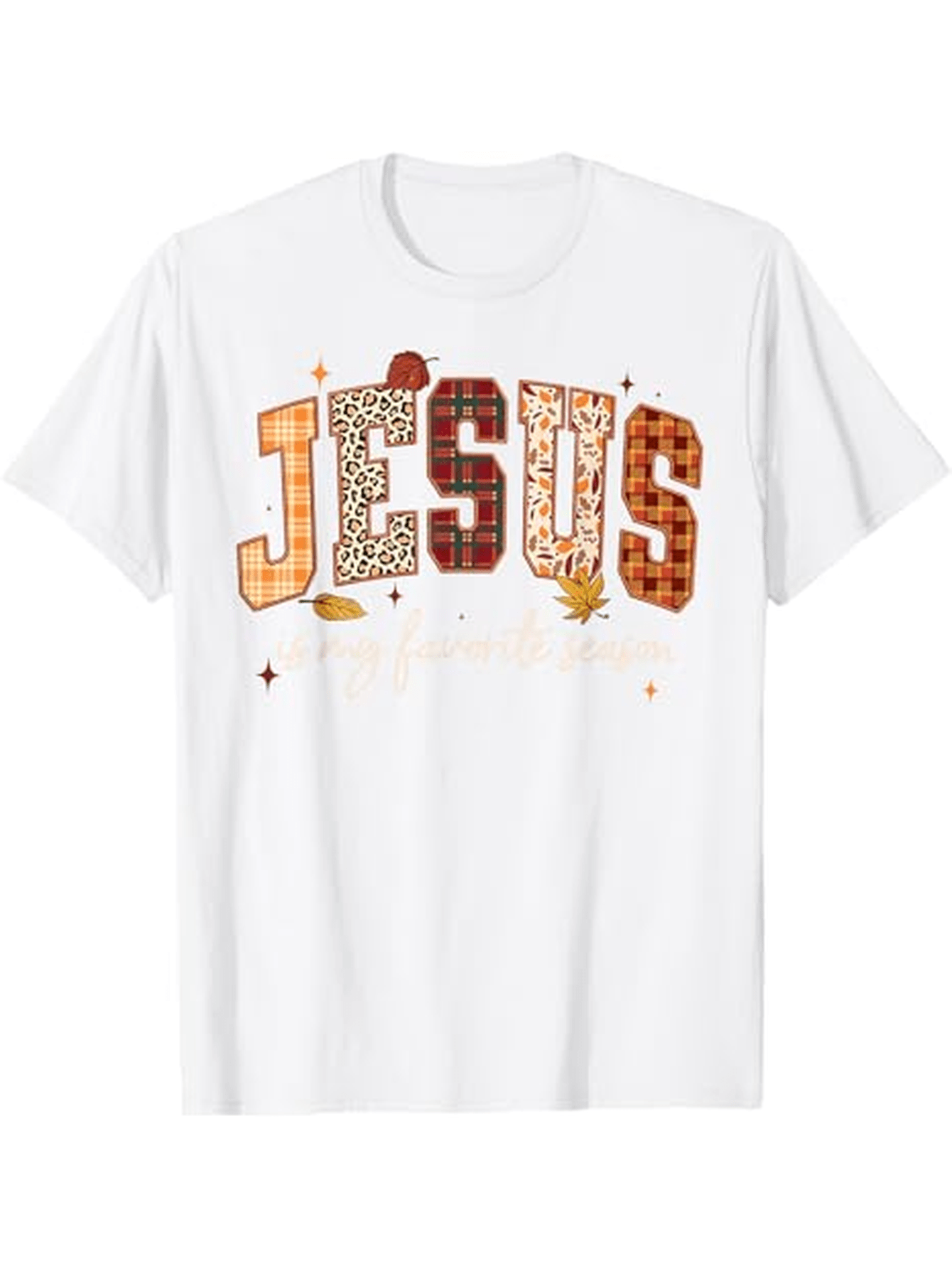 Men's Graphic T-Shirt Autumn Patterns And Seasonal Leaves Around Colorful JESUS Letters