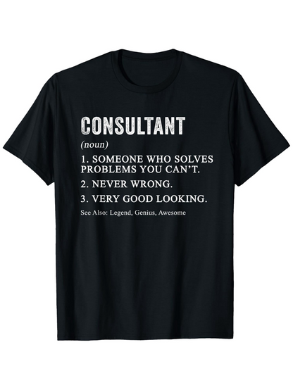 Men's Graphic T-Shirt Consultant Definition Words In White Across Black Cotton T Shirt