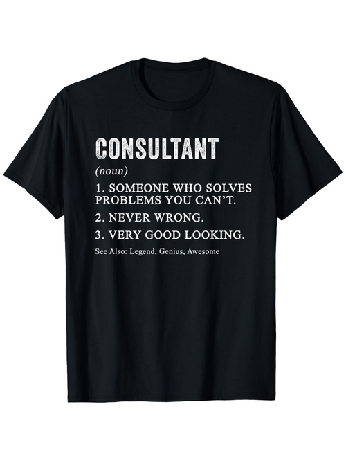 Men's Graphic T-Shirt Consultant Definition Words In White Across Black Cotton T Shirt