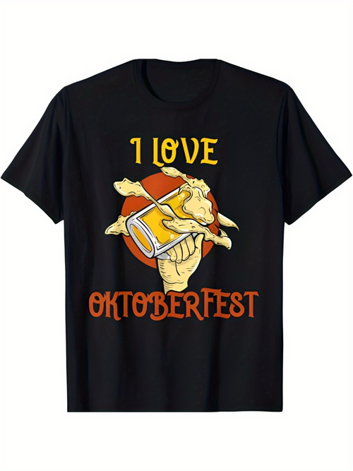Men's Graphic T-Shirt I Love Oktoberfest Beer Mug With Pretzel And Goat Mascot