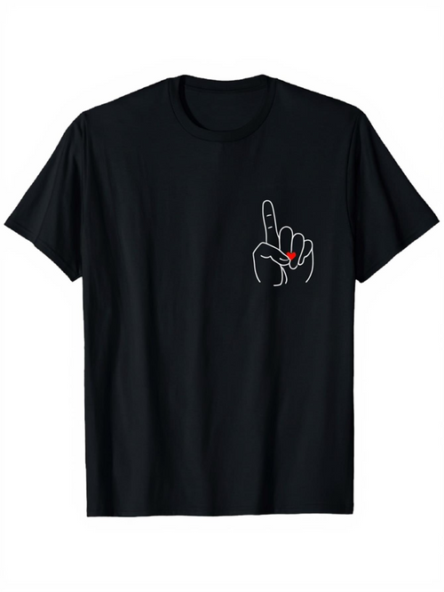 Men's Graphic T-Shirt Minimalist Hand Gesture With Contrasting Red Highlight Finger