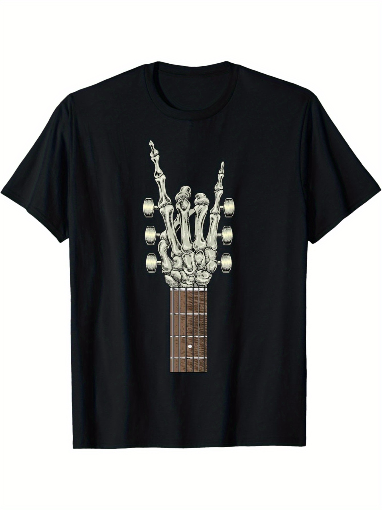 Men's Graphic T-Shirt Bones And Guitar Tuning Pegs In Rock Gesture Skeleton Hand