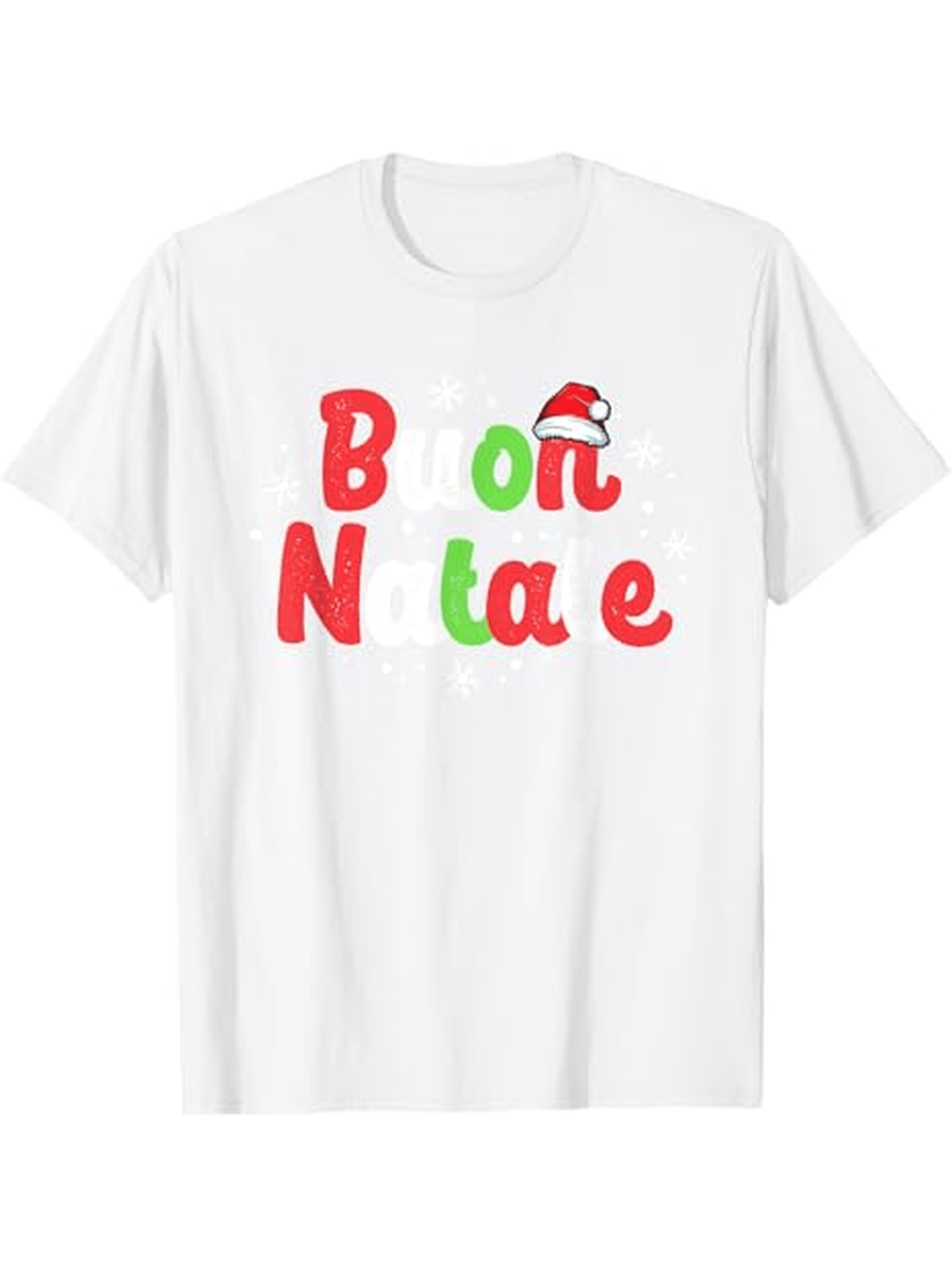 Men's Graphic T-Shirt White Red Green Playful Font With Festive Santa Hat Lettering Christmas