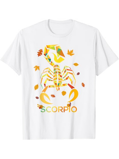 Men's Graphic T-Shirt Scorpio Autumn Leaves Falling Around Polygonal Yellow Scorpion