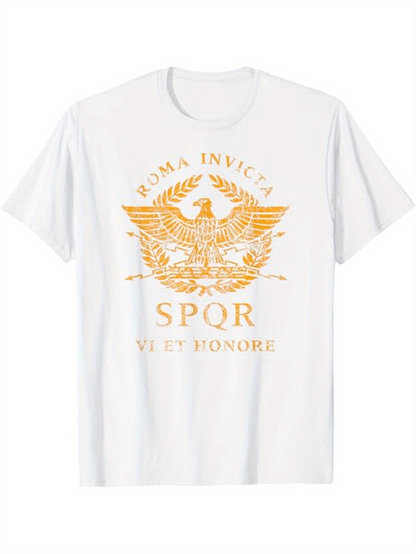 Men's Graphic T-Shirt Roma Invicta Golden Laurel Wreath With Eagle Under Roman Letters