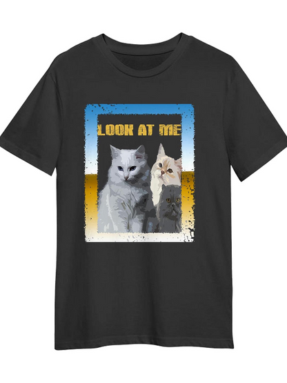 Men's Graphic T-Shirt Look At Me Sunset Framed Cats With Golden And Blue Hues Cat