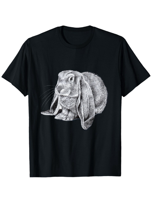 Men's Graphic T-Shirt Detailed Pencil Art Style With Fluffy Fur On A Sitting Rabbit