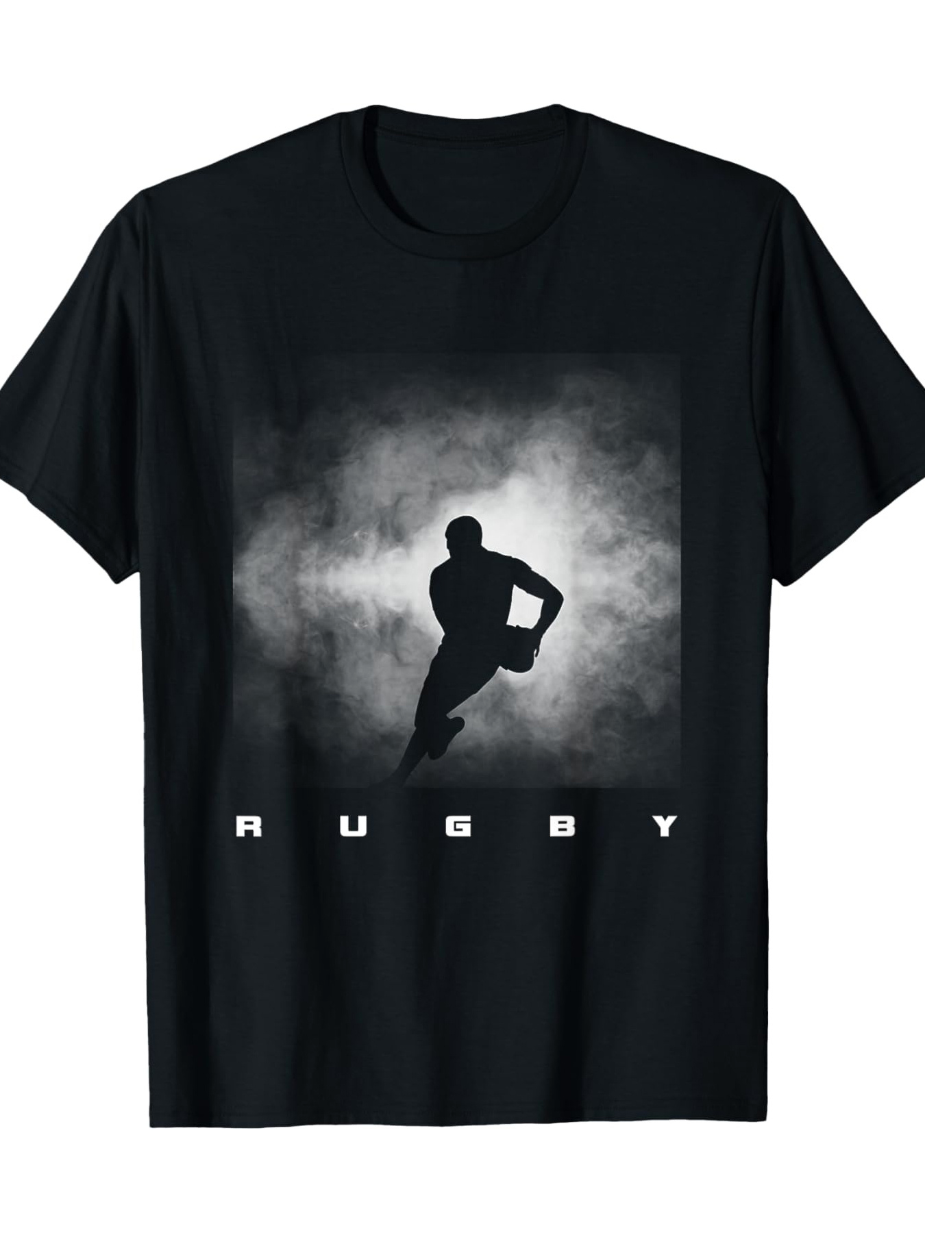 Men's Graphic T-Shirt Rugby Player Sprinting Through Stormy Mist Silhouette