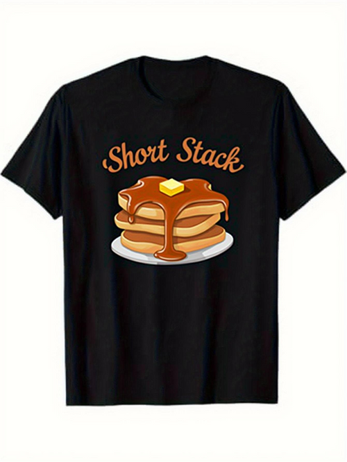 Men's Graphic T-Shirt Short Stack Golden Syrup With Melting Butter Pancake On White Plate