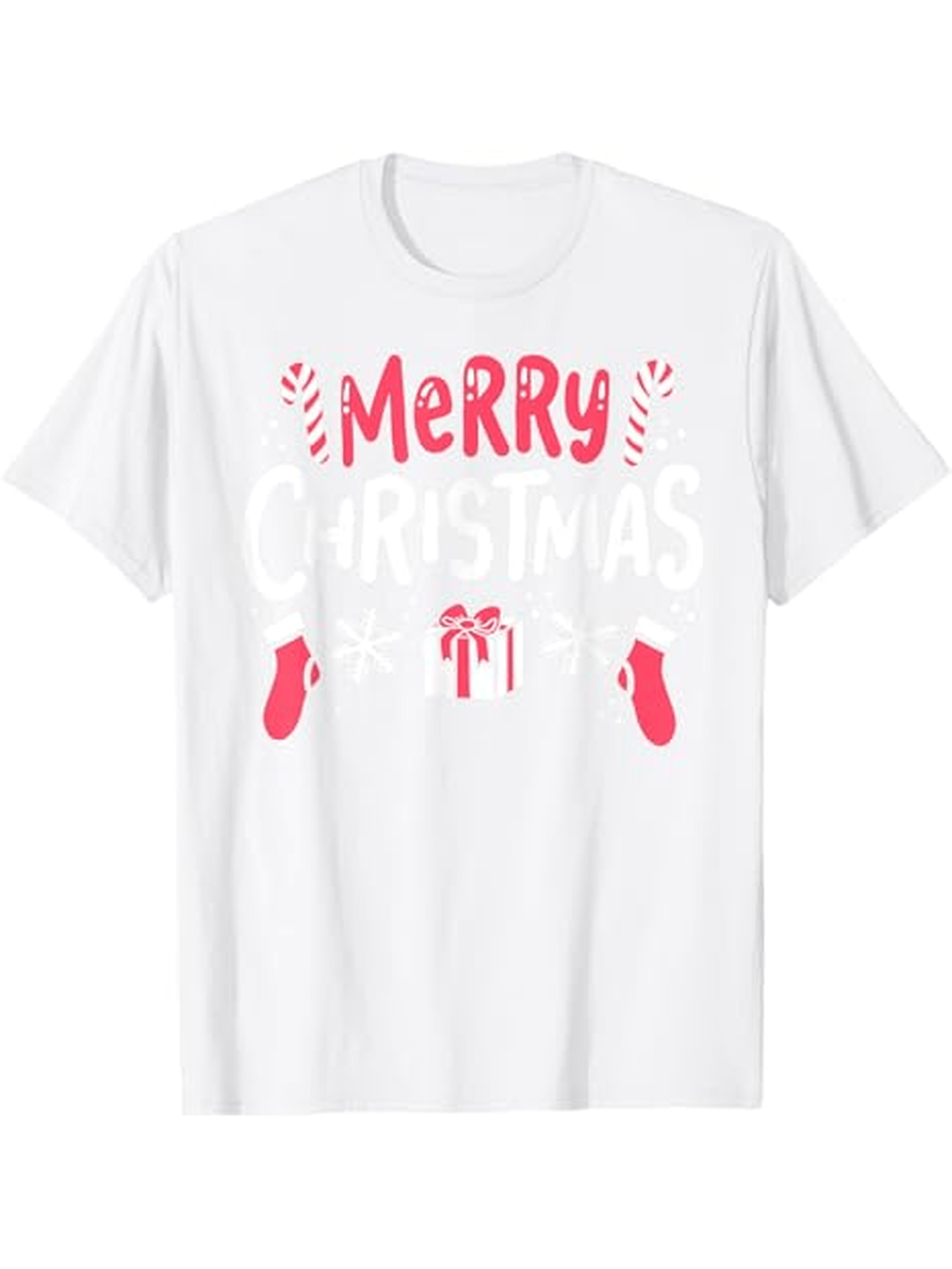 Men's Graphic T-Shirt Merry Christmas Lettering With Candy Canes And Gift Box Surrounded By Festive Mittens